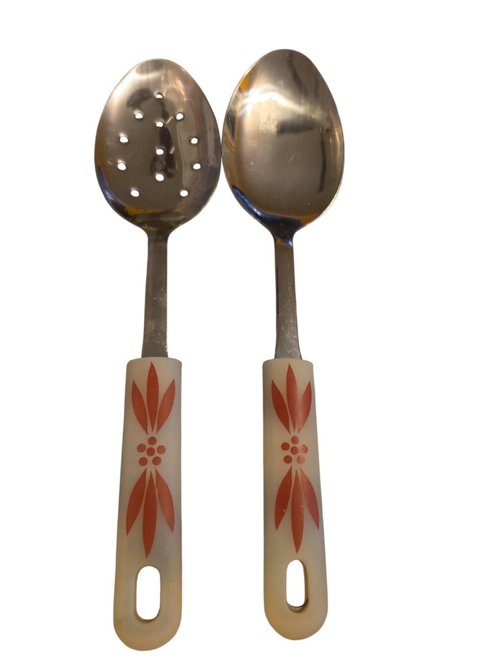Temp-tations by Salad Serving Spoon Set  Red Floral Pattern Stainless Steel